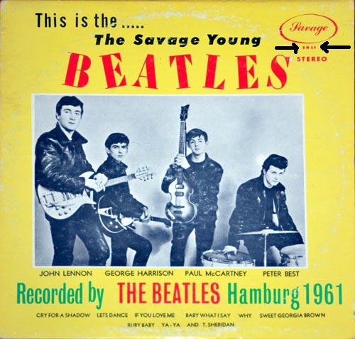 Savage Young Beatles counterfeit. Note the red catalog number (arrows)
