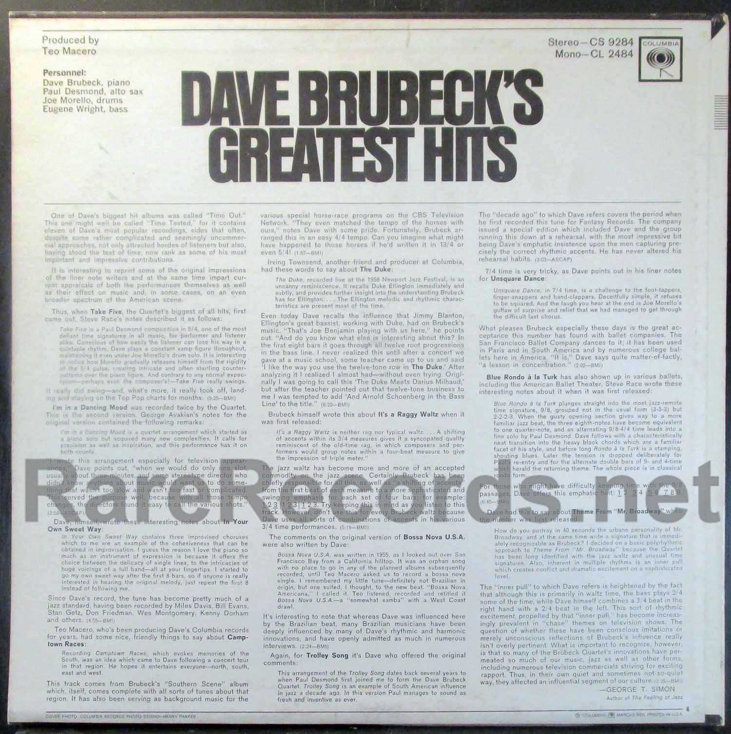 Let Mistillid Shah Dave Brubeck – Greatest Hits sealed original U.S. mono LP