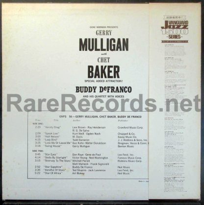 Jerry Mulligan Quartet With Chet Baker Japan LP