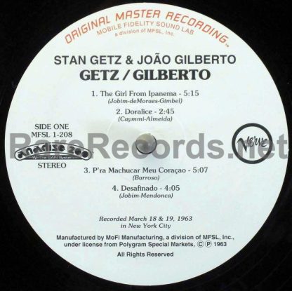 Stan Getz & João Gilberto ‎– Getz / Gilberto mobile fidelity lp