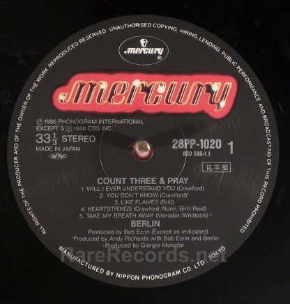 Berlin - Count Three & Pray Japan promo LP with obi