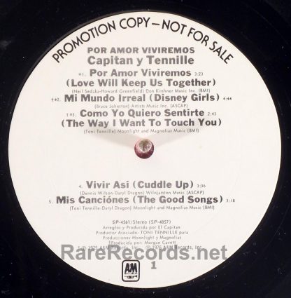 Captain & Tennille - Por Amor Viviremos first LP in Spanish white label promo