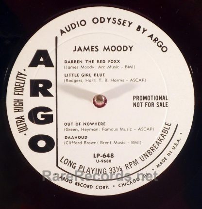 James Moody - 1959 Argo multicolor vinyl promo LP