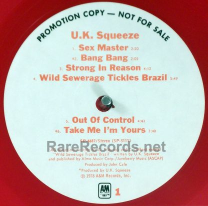 Squeeze - UK Squeeze - red vinyl white label promo LP