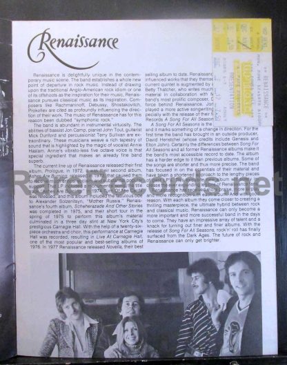 renaissance 1978 U.s. tour program