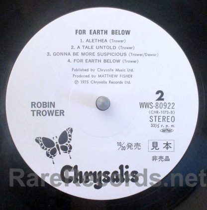 Robin Trower - For Earth Below Japan white label promotional LP