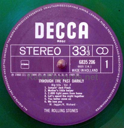 Rolling Stones through the past darkly Dutch green vinyl LP