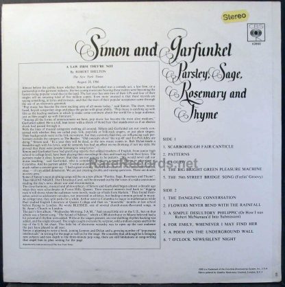 Simon and Garfunkel - Parsley, Sage, Rosemary & Thyme UK stereo LP