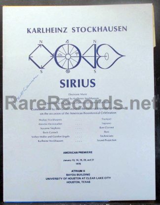 karlheinz stockhausen sirius 1978 u.s. concert program