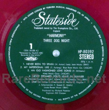 three dog night - harmony japan red vinyl lp